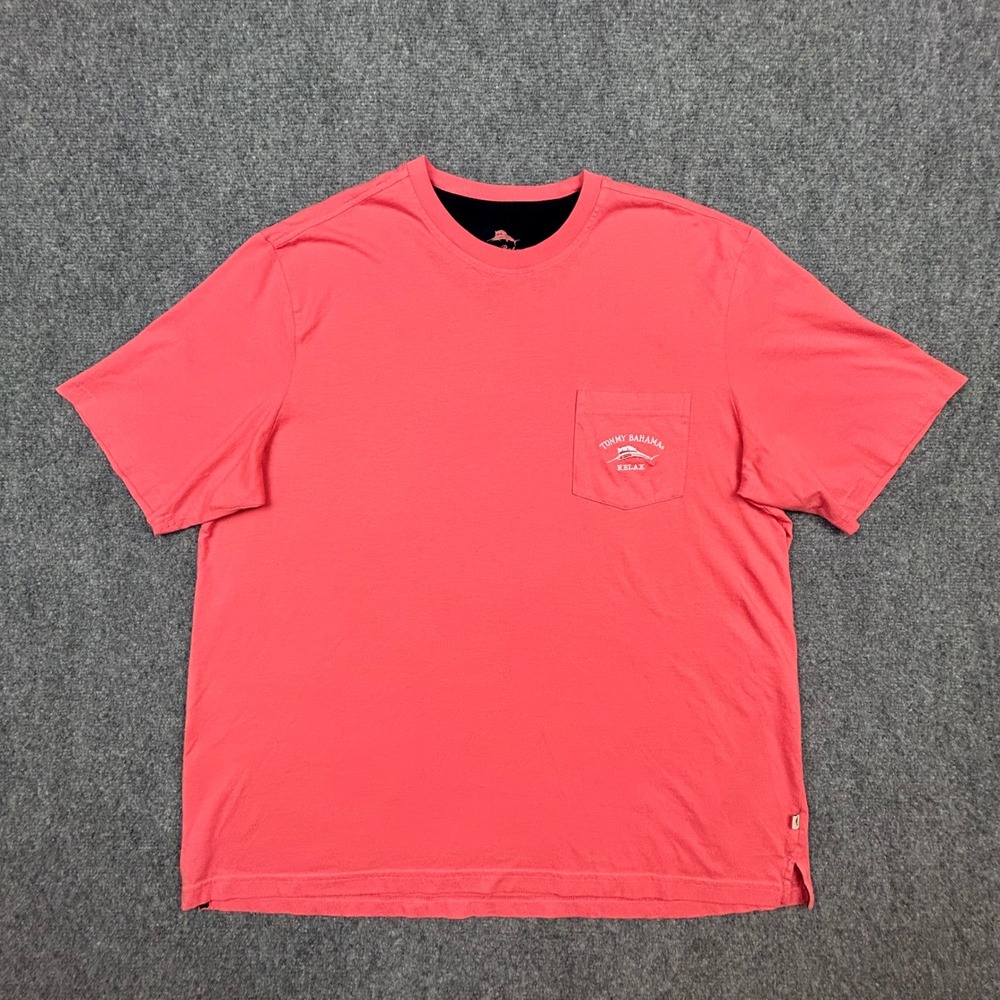 Tommy Bahama Relax T-Shirt Mens XL Coral Pink Cotton Pocket Marlin Logo
